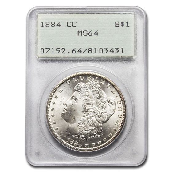 1884-CC Morgan Dollar MS-64 PCGS (Old Rattler Holder) 1884-CC Morgan Dollar MS-64 PCGS (Old Rattler Holder)